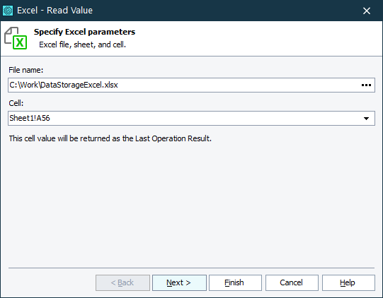 Excel - Read Value operation's parameters