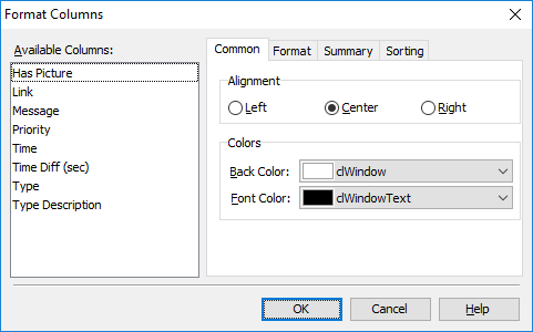 Format Columns Dialog