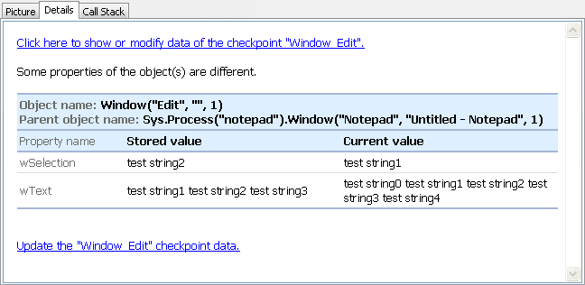 Object checkpoint results