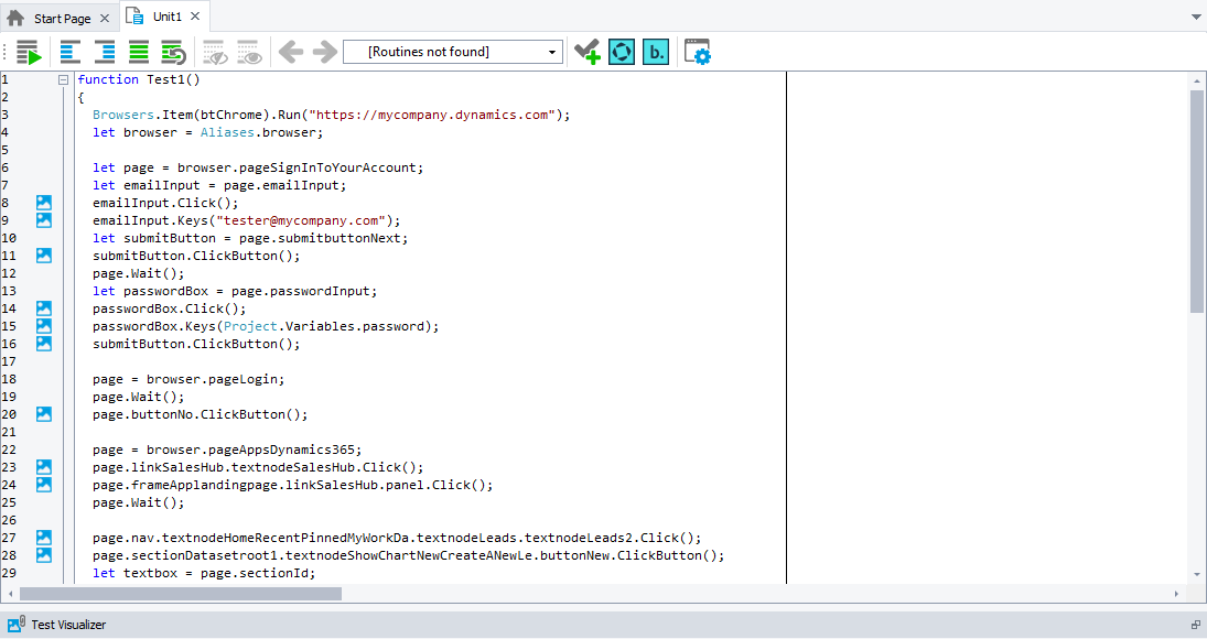 Recorded script test that simulates user actions over the Sales app Recorded script test that simulates user actions over the Sales app