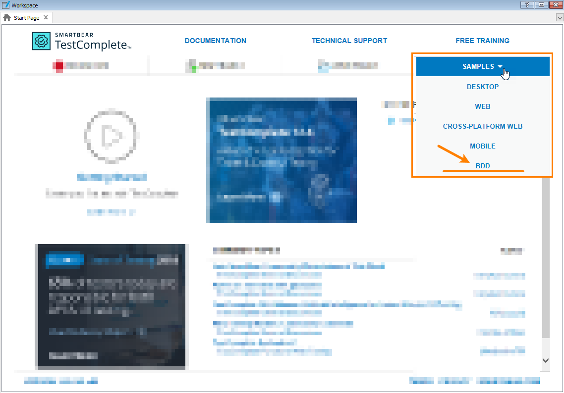 Open the BDD sample project from the Start page Open the BDD sample project from the Start page