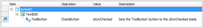 A keyword test operation over a Qt object addressed using its alias