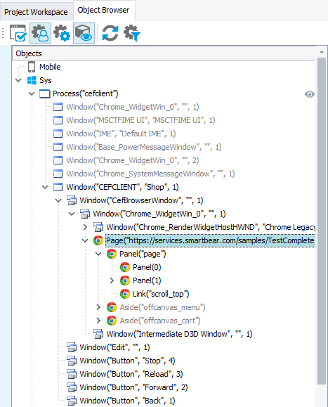 A CEF-based application in the Object Browser