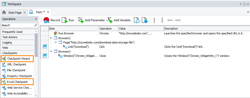 Excel Checkpoint: Adding Excel checkpoints to keyword tests