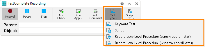 Selecting recorded test type