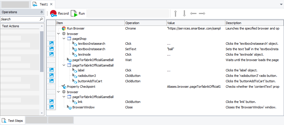 Getting Started with TestComplete (Web): The recorded test