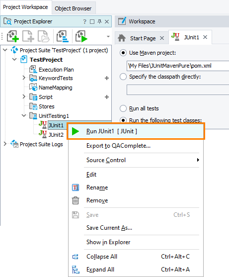 Running Unit Tests From TestComplete UI