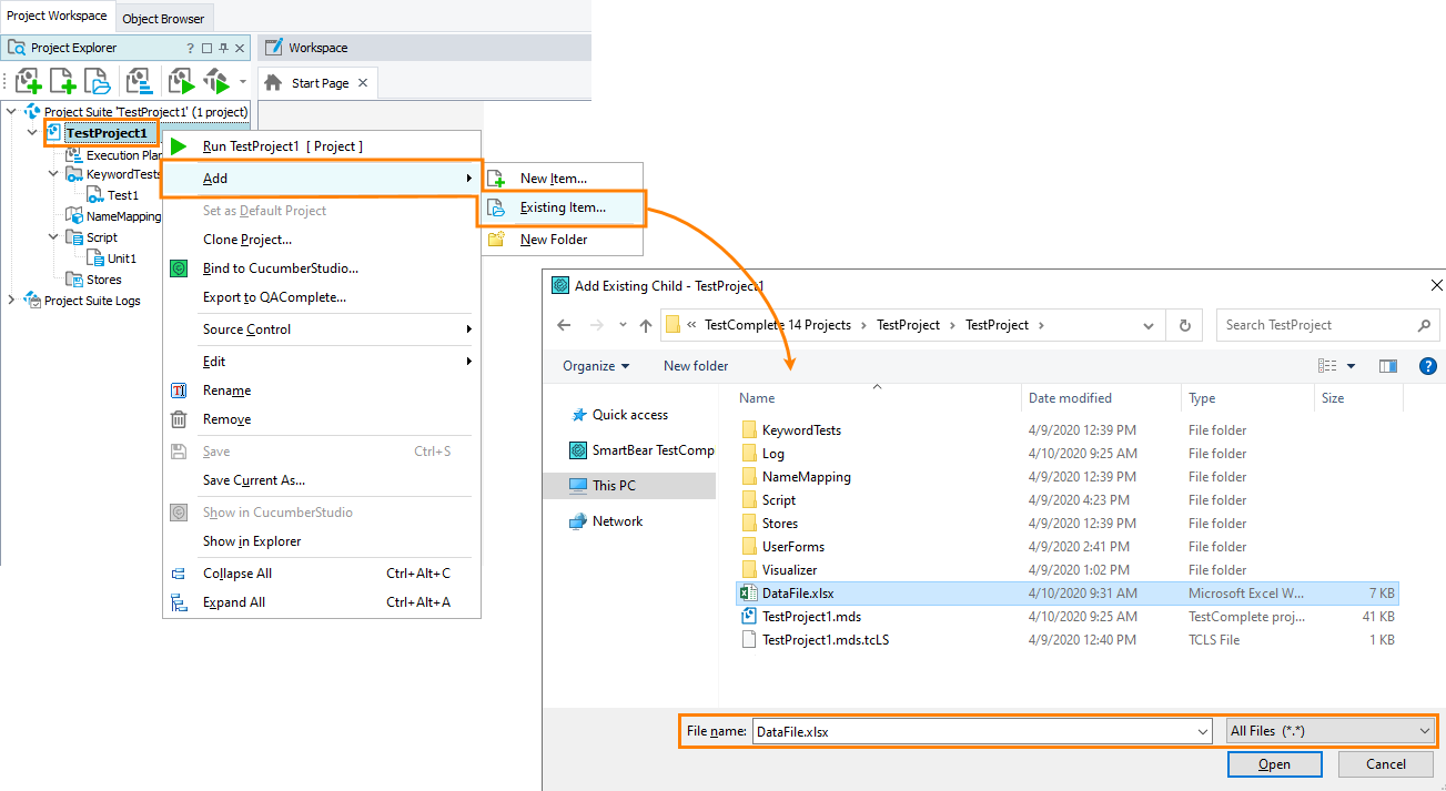 Adding files to TestComplete projects