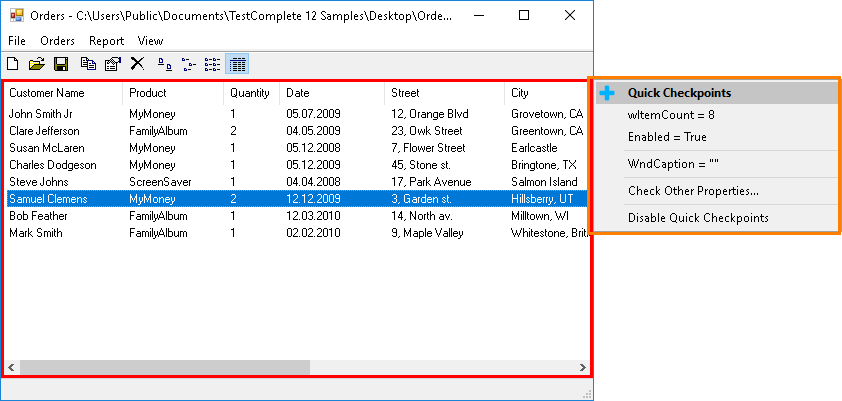 Creating Quick Checkpoints during test recording