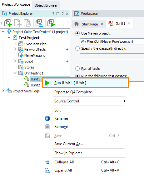 Running Unit Tests From TestComplete UI