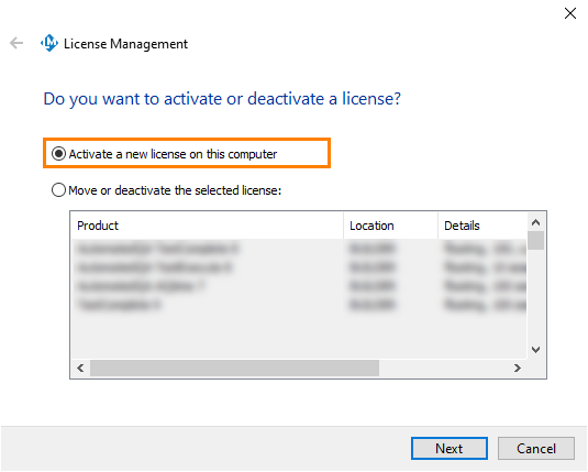 License activation: Step 1