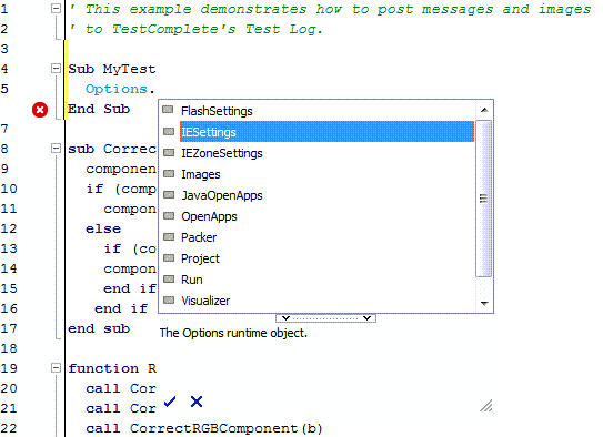 The Code Completion window. Auto Pop-Up option is on.