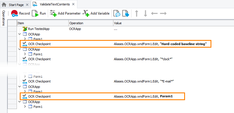 Parameterizing the OCR Checkpoint operation