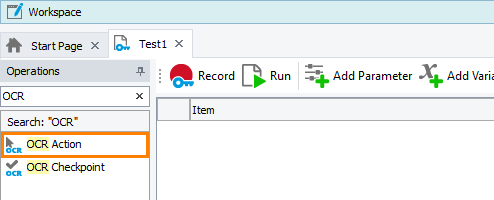 OCR Tutorial: Add an OCR Action operation to your test
