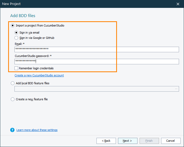 Import CucumberStudio project: Step 2