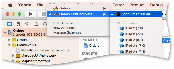 iOS testing with TestComplete: Selecting build configuration in Xcode