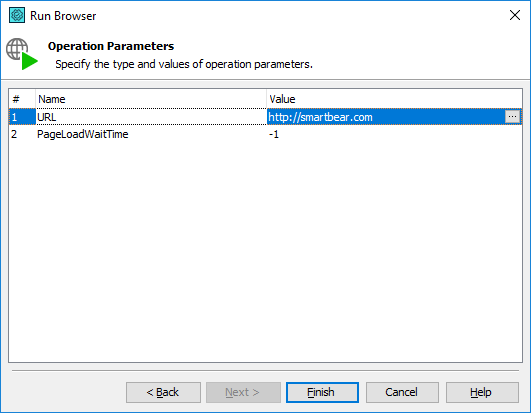 Run Browser wizard: specifying URL