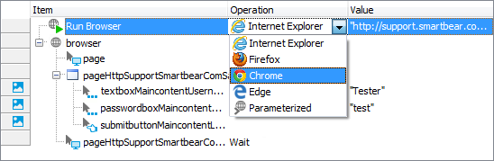 Selecting web browser for test run