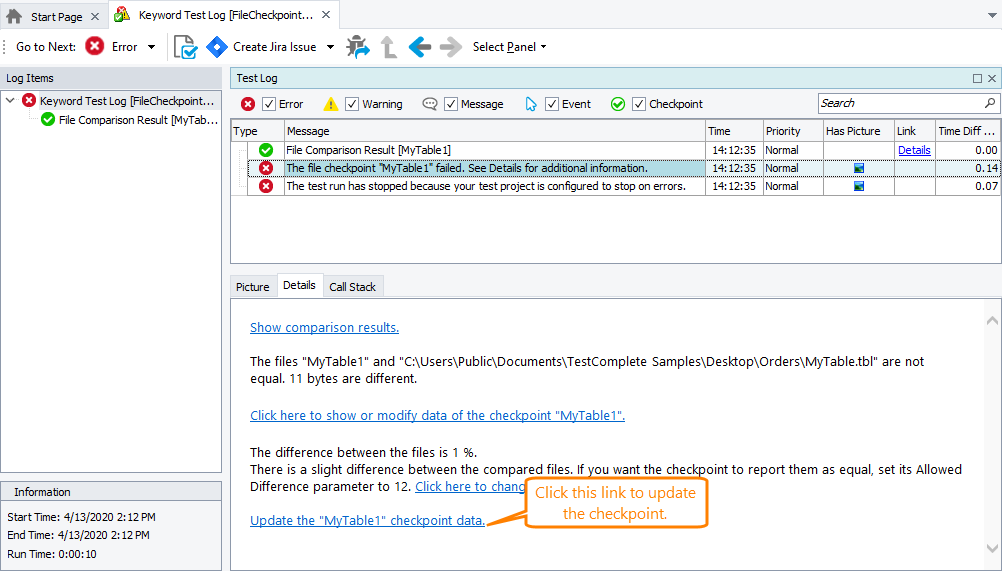 Updating File checkpoint from the test log.