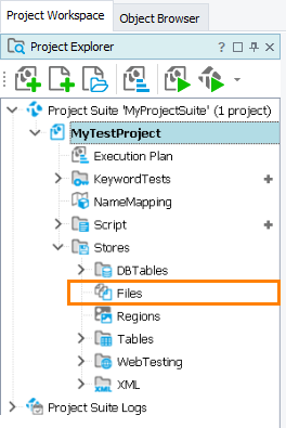 The Files collection of a TestComplete project