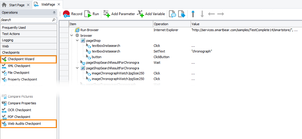 Web Audits Checkpoint: Adding Web Audits checkpoints to keyword tests