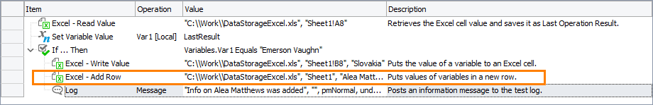 Excel - Add Row operation