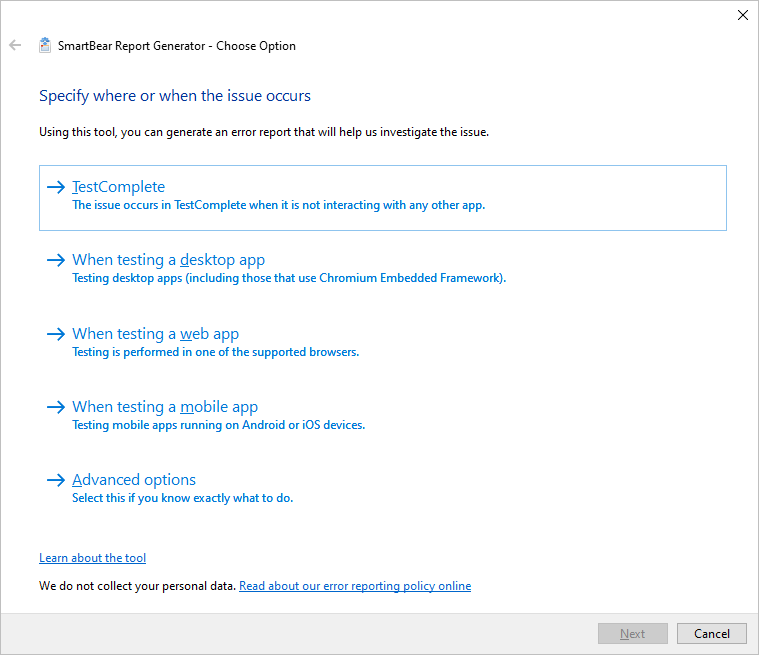 Report Generator Main Window