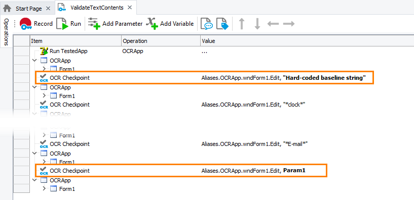 Parameterizing the OCR Checkpoint operation