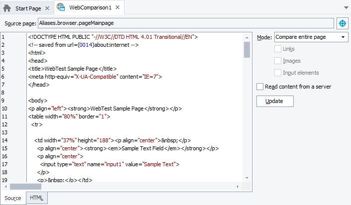 Web Comparison Element Editor