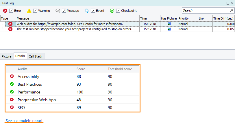 Web Audits Checkpoint Results