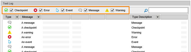 Filtering test results by the message type