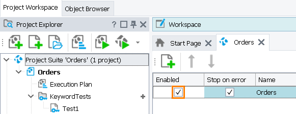 Test Item Page of the Project Suite Editor