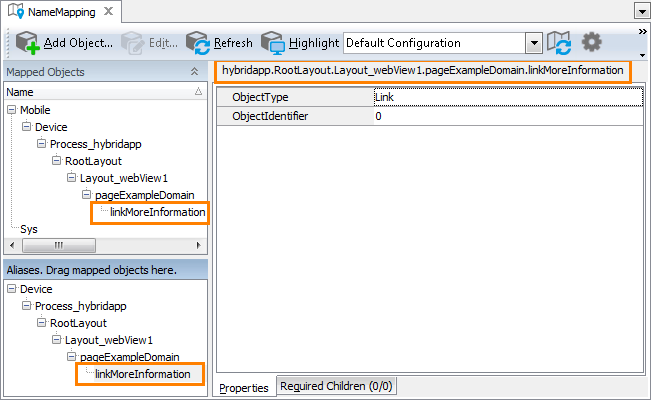 Hybrid applications testing: Name Mapping editor