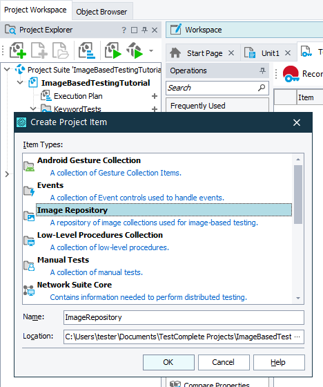 Image-Based Testing Tutorial: Adding Image Repository to project