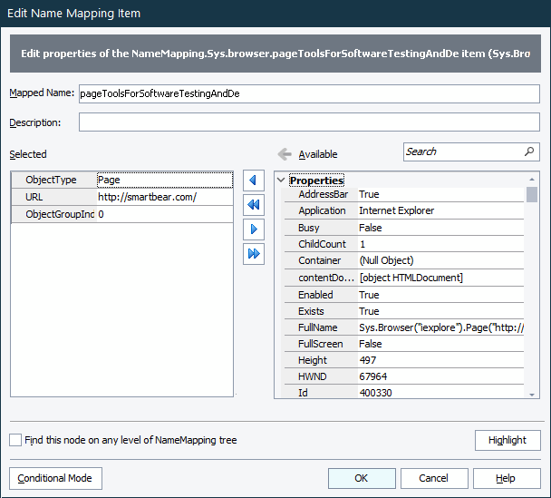 Edit Name Mapping Item dialog - Basic mode