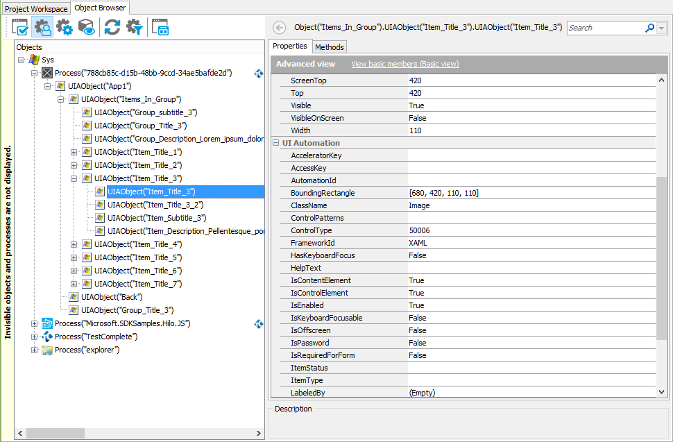 Testing Windows Store applications: Properties of a C# application in the Object Browser Testing Windows Store applications: Properties of a XAML C# application in the Object Browser
