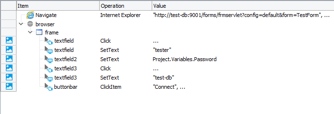 A sample keyword test recorded against an Oracle Forms applet Sample keyword test recorded against an Oracle Forms applet