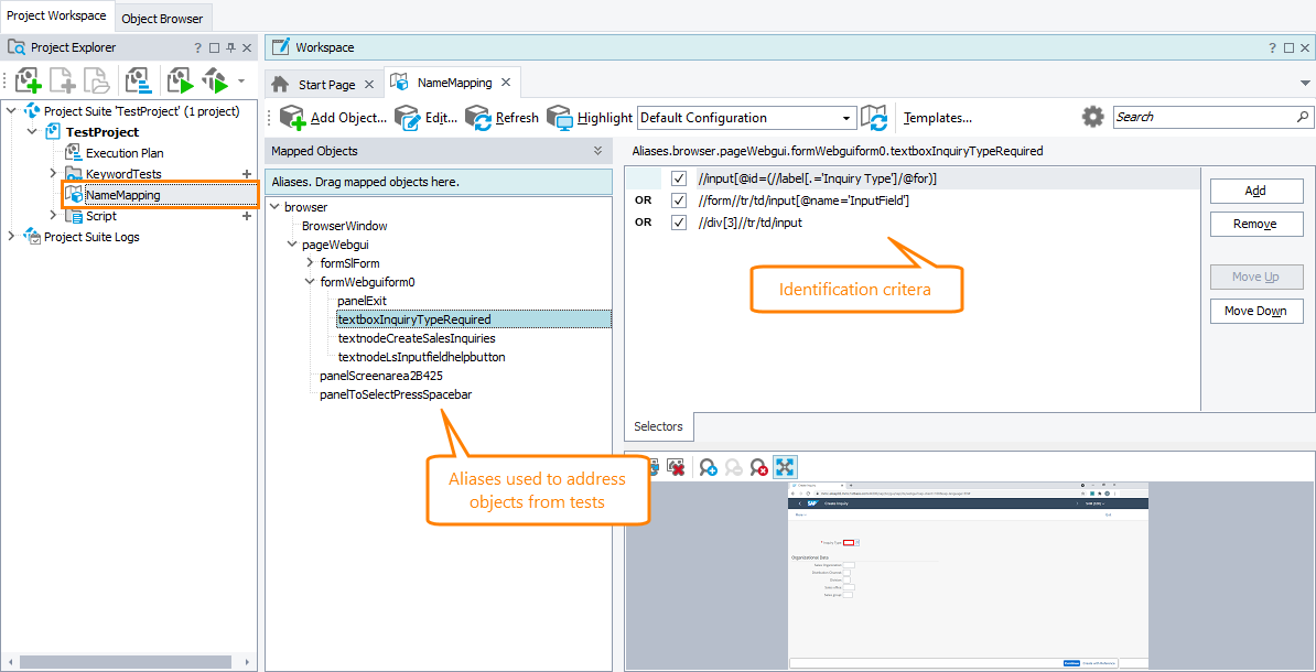 SAP Web objects added to the Name Mapping repository SAP Web objects added to the Name Mapping repository