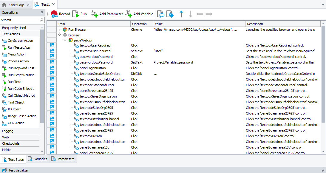 The recorded keyword test that simulates user actions over SAP Web Recorded keyword test that simulates user actions over SAP Web