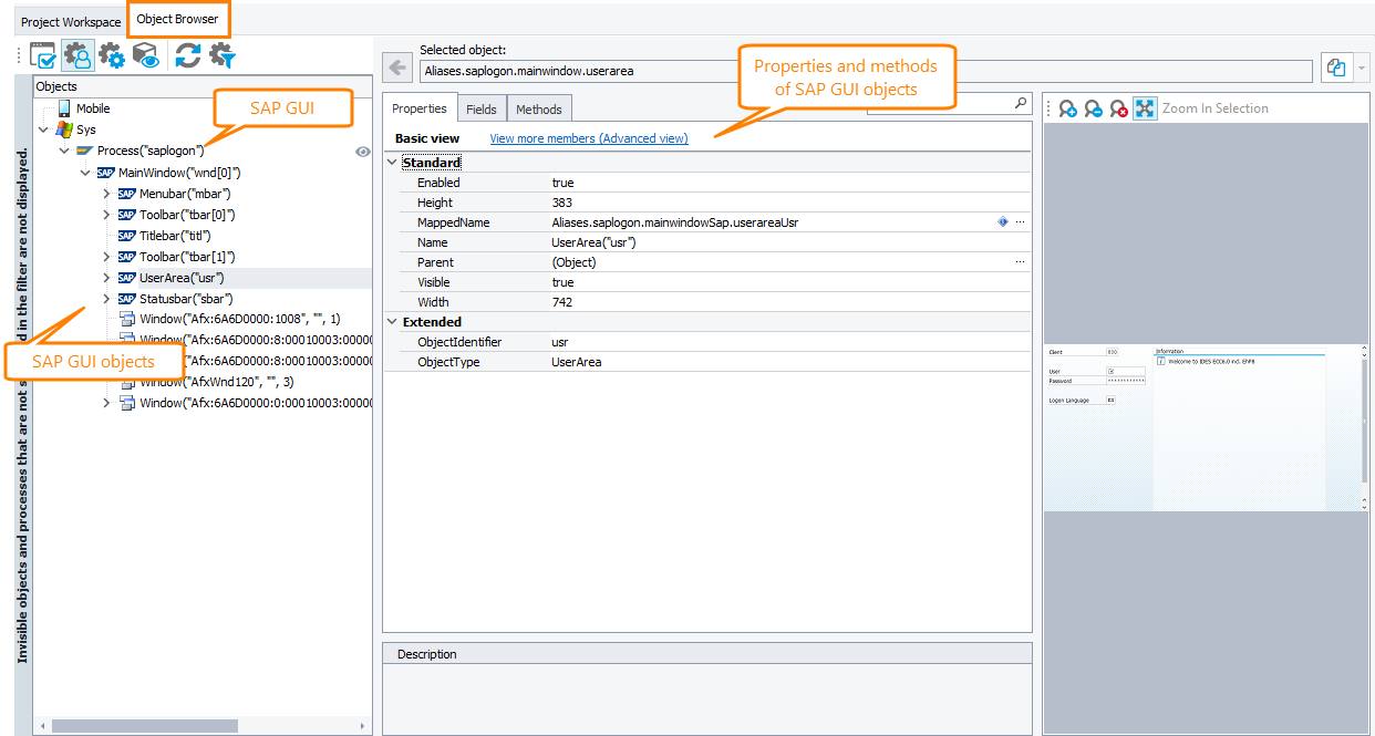 Exploring SAP GUI in the Object Browser Exploring SAP GUI in the Object Browser