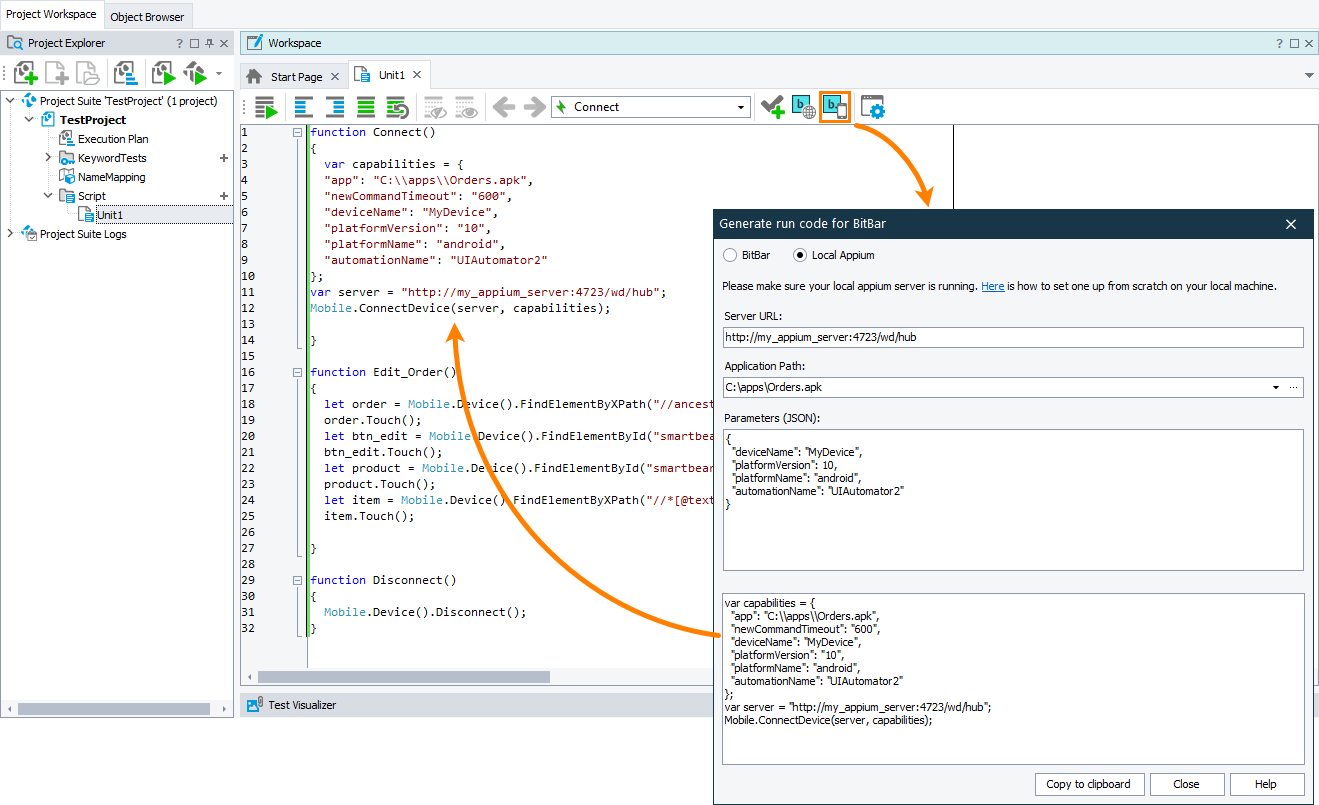 Adding code that connects to a private Appium server and opens a testing session Adding code that connects to a private Appium server and opens a testing session