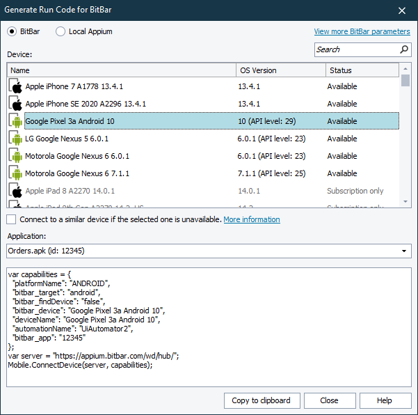 Generate run code for BitBar dialog Generate run code for BitBar dialog