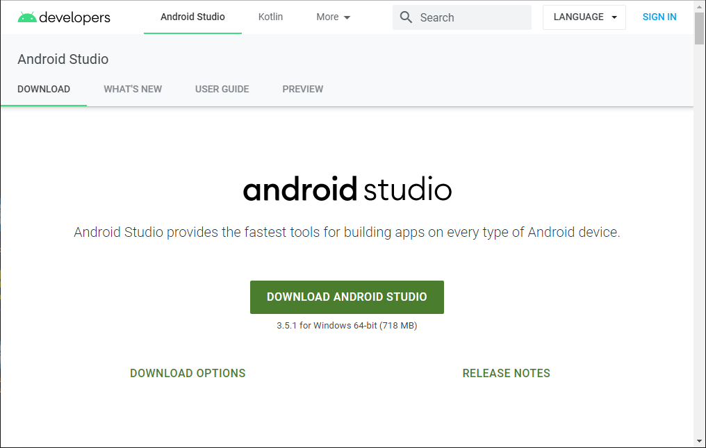 Downloading Android Studio Downloading Android Studio