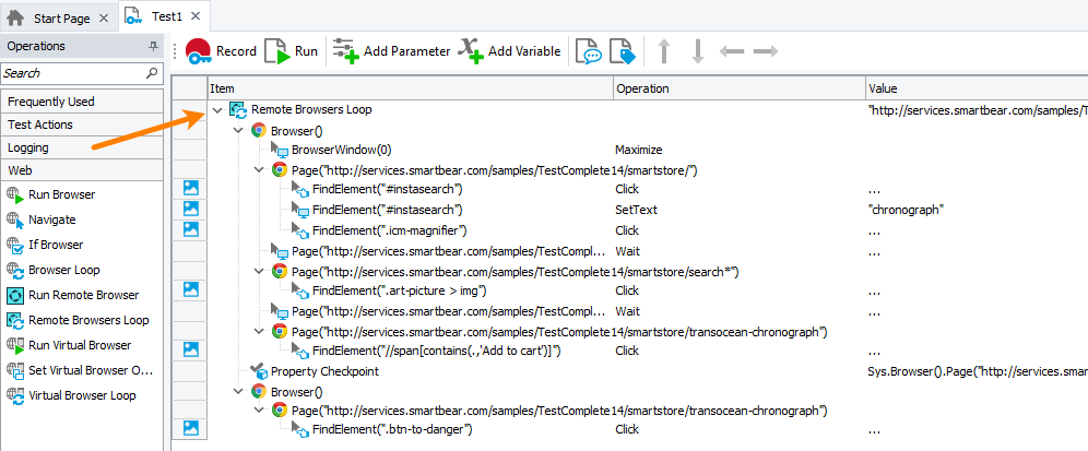 Operations added to the remote browser loop Operations added to the remote browser loop