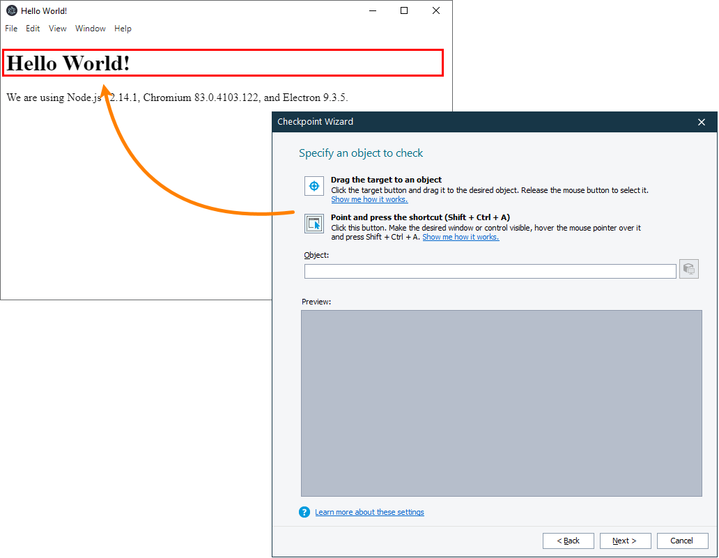 Testing Electron applications tutorial: Select the text to check Testing Electron applications tutorial: Select the text to check