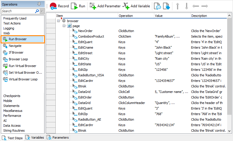Add the Run Browser operation to your test Add the Run Browser operation to your test