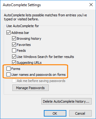 Internet Explorer settings: AutoComplete Internet Explorer settings: AutoComplete