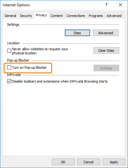 Internet Explorer settings: Pop-Up Blocker Internet Explorer settings: Pop-up Blocker