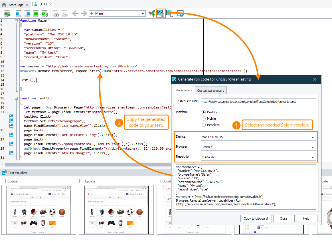 Copy the generated code to your test Copy the generated code to your test