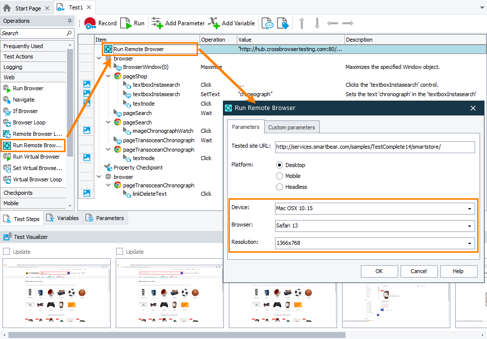Add the Run Remote Browser operation Add the Run Remote Browser operation